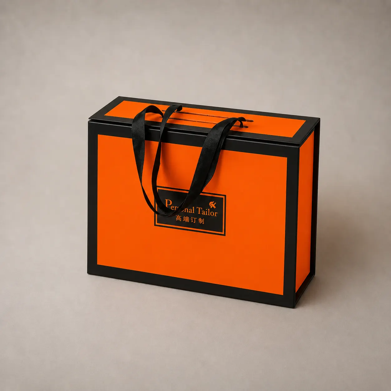 Personal Tailor High-End Orange & Black Folding Gift Box with Handle