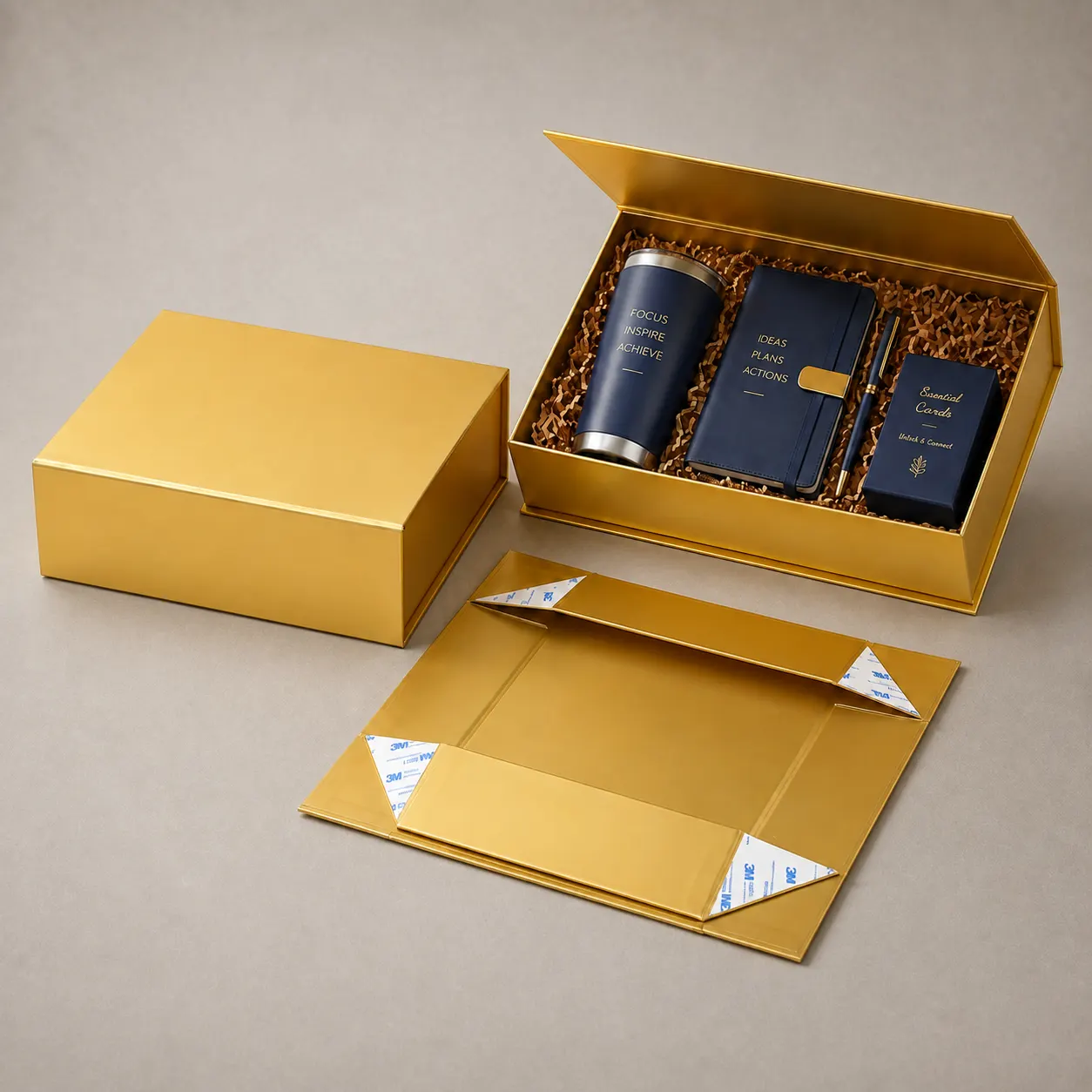 Luxury Metallic Gold Collapsible Magnetic Folding Gift Box