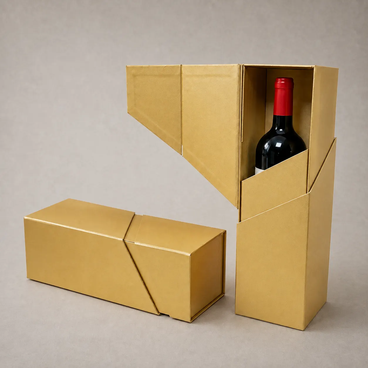Luxury Metallic Gold Diagonal-Cut Collapsible Wine Gift Box