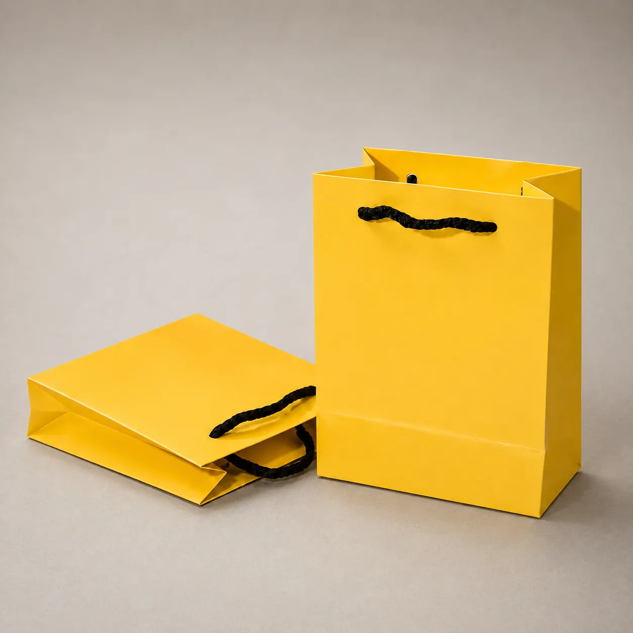 Minimalist Canary Yellow Paper Tote Bag with Black Handles
