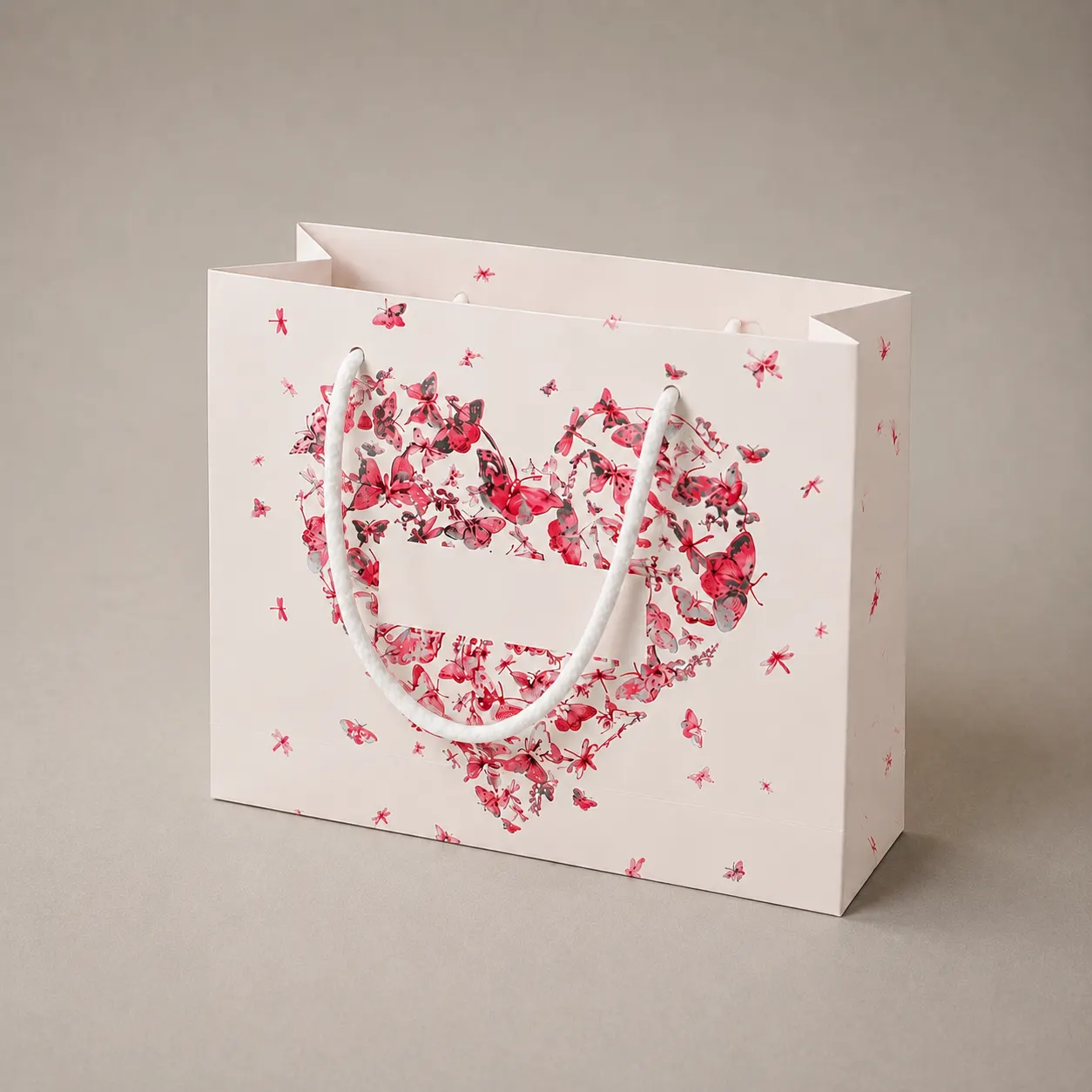 Romantic Pastel Blush Pink Butterfly Heart Paper Tote Bag