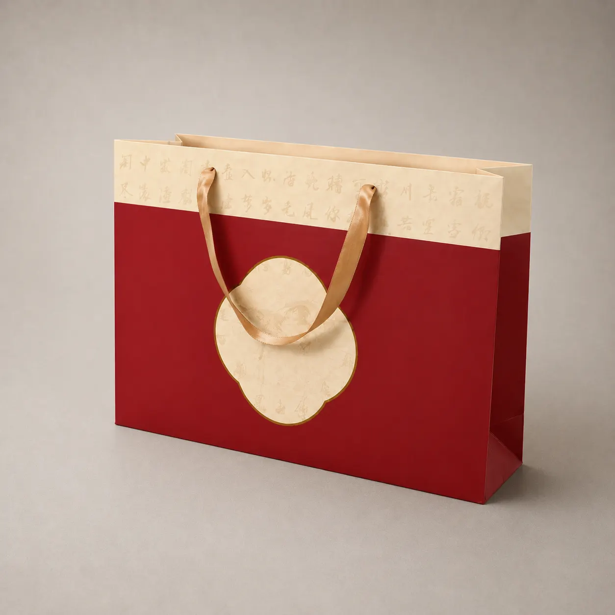 Imperial Crimson Red & Parchment Beige Paper Tote Bag