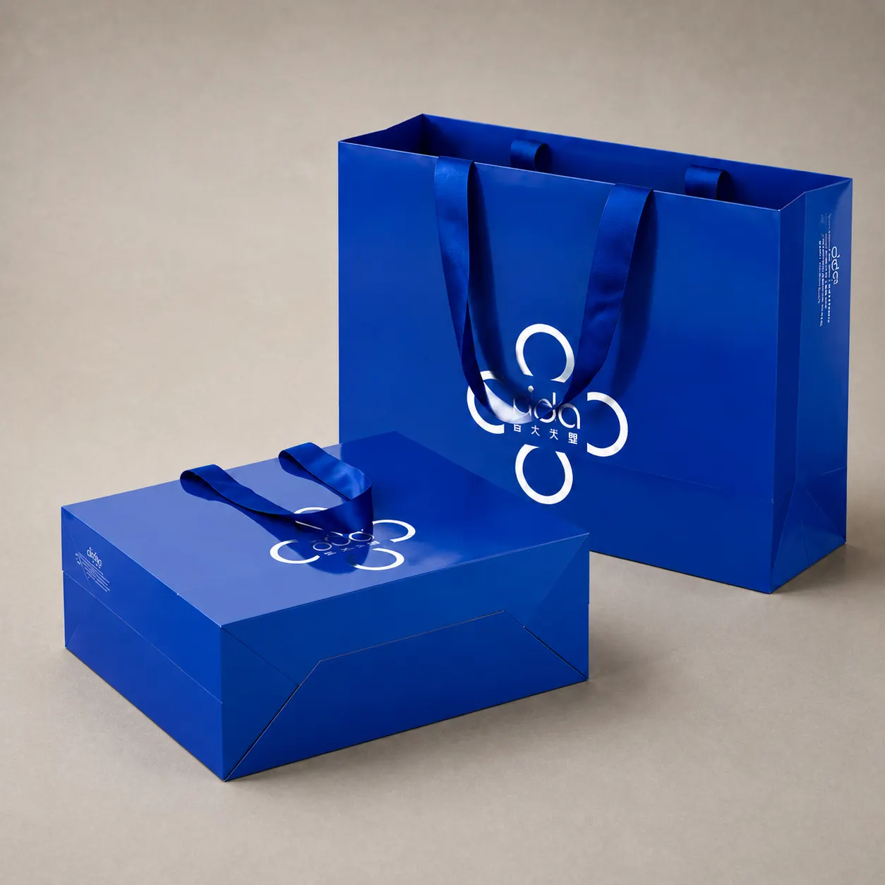 Luxury Royal Sapphire Blue High-Gloss Foldable Paper Tote Bag
