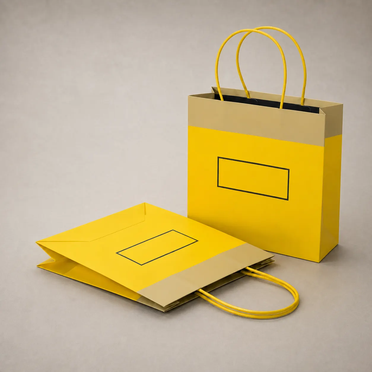Minimalist Sunshine Yellow & Khaki Beige Dual-Tone Paper Tote Bag
