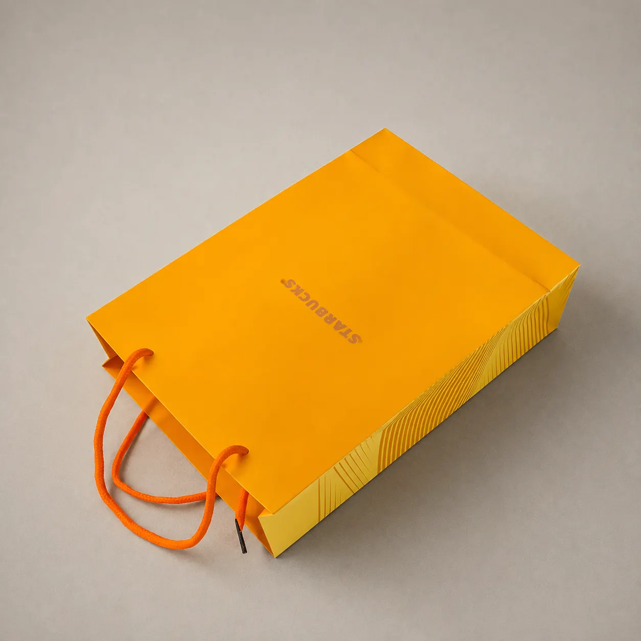Vibrant Mango Orange Paper Tote Bag with Wave Grain & Sports Cord
