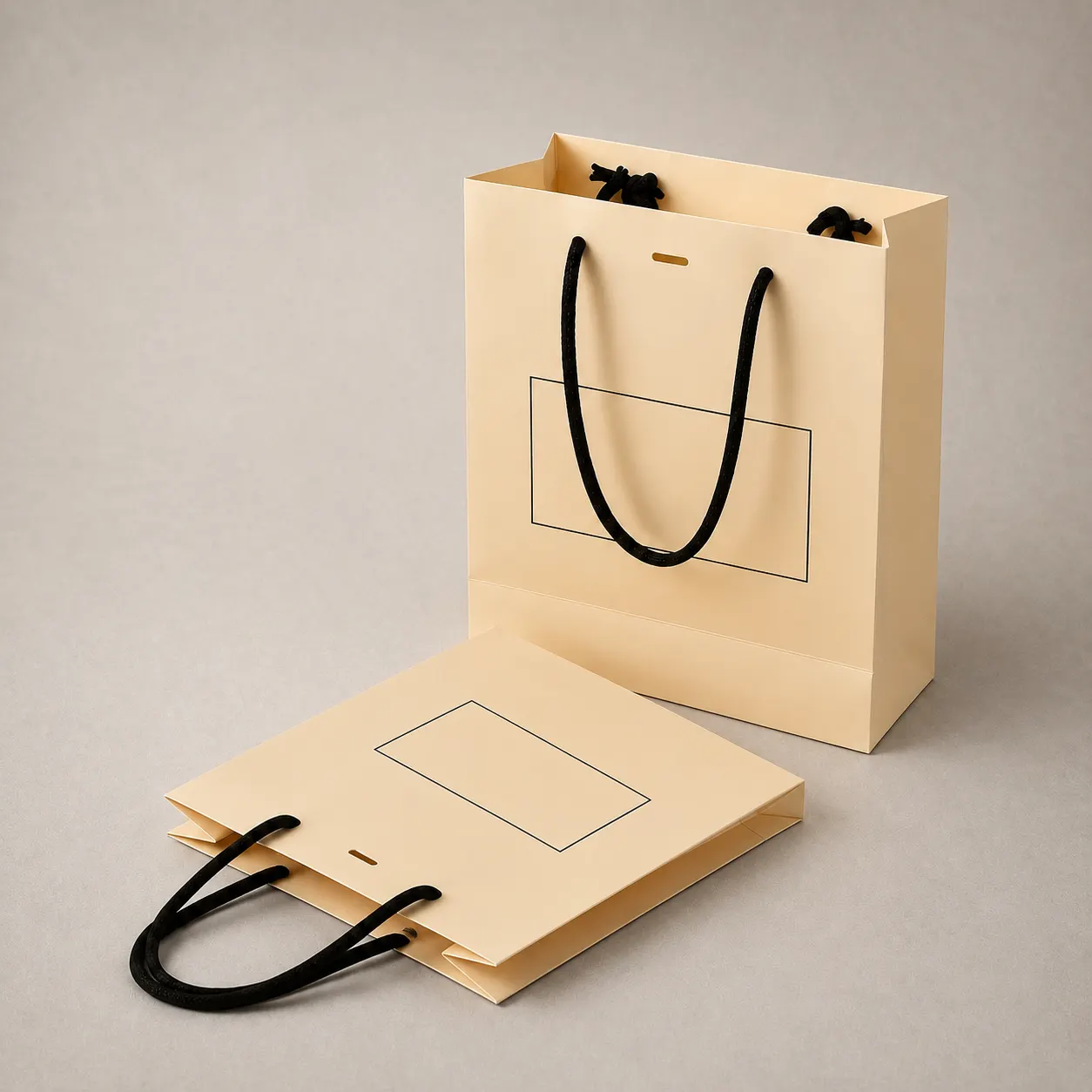 Elegant Cream Beige Paper Tote Bag with Black Frame & Black Handles