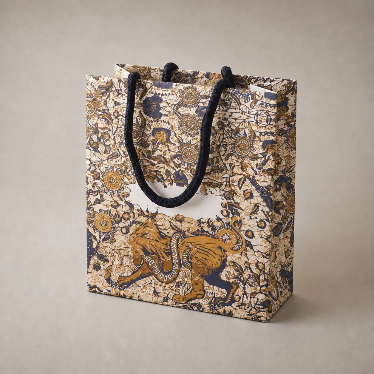 Luxury Heritage Baroque Lion & Floral Toile De Jouy Paper Tote Bag