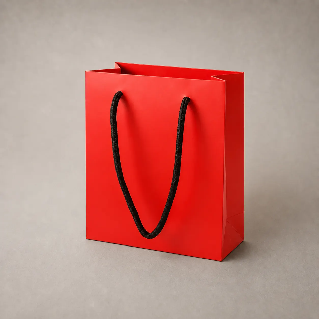 Minimalist Imperial Crimson Red Paper Tote Bag with Black Handles