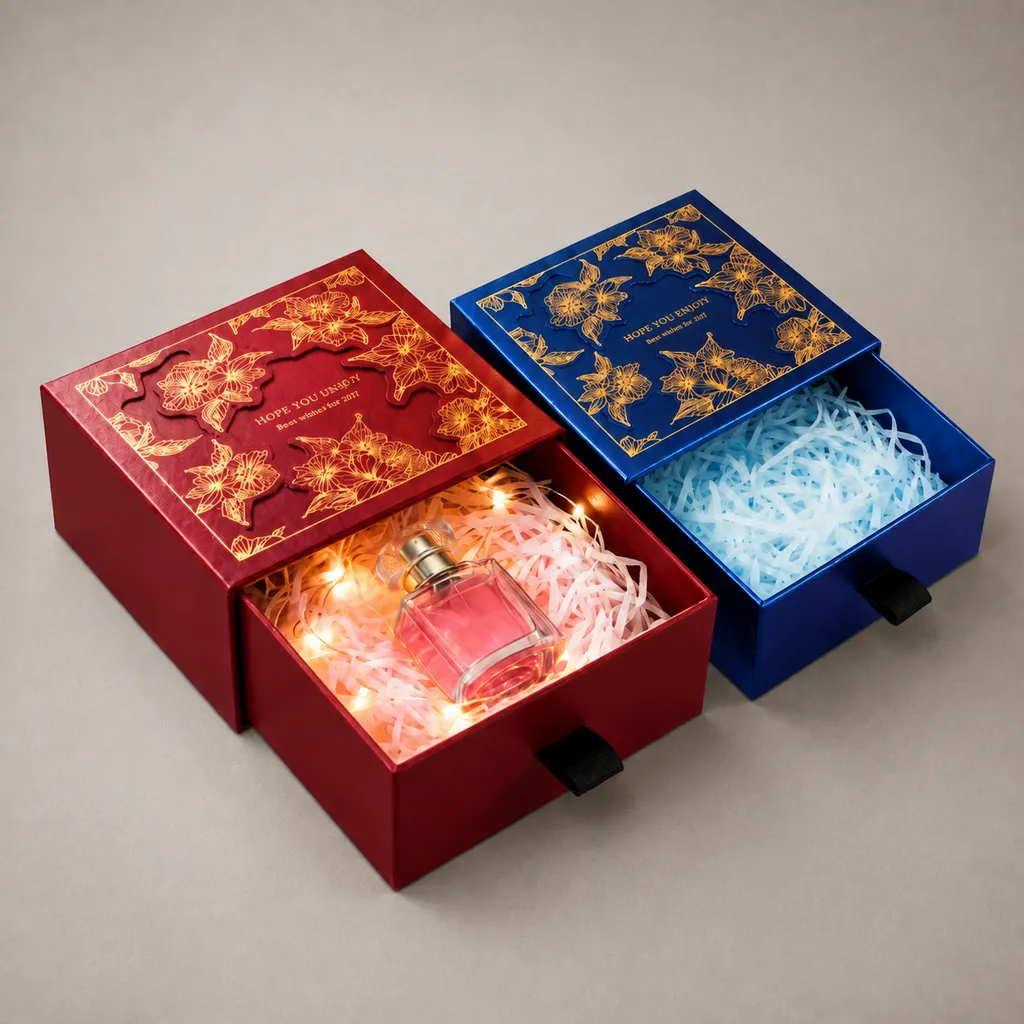 Luxury 3D Layered Floral Gold Foil Drawer Perfume Gift Box