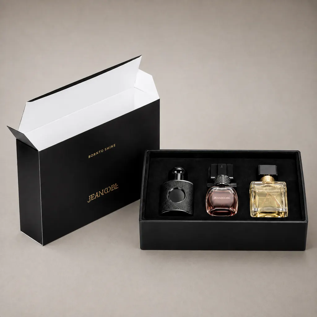 Luxury Pitch Black Folding Sleeve & Rigid Base Perfume Trio Box
