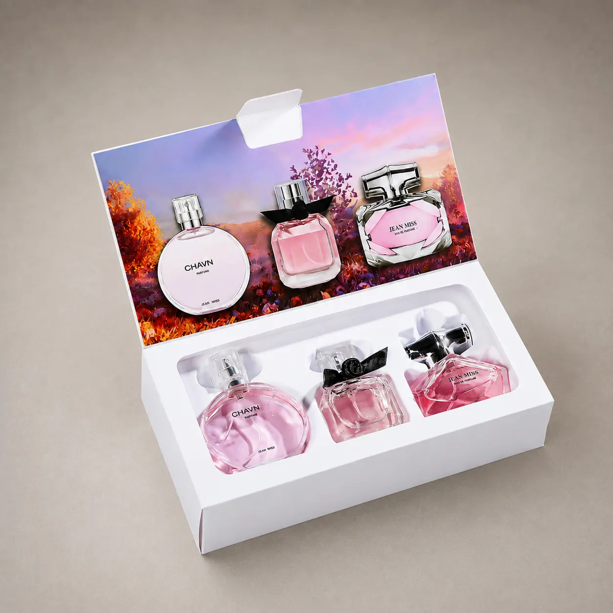 Luxury Sunset Autumn Landscape Perfume Box with White Blister Tray