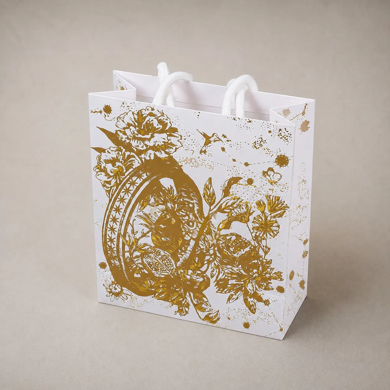 Luxury Botanical Gold Baroque Paper Shopping Bag